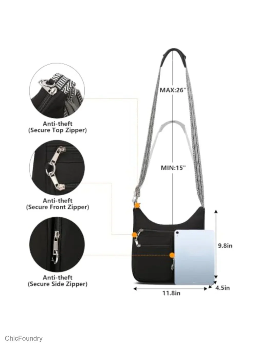 Anti Theft Crossbody Bag for Women, Waterproof Nylon Travel Purse with RFID